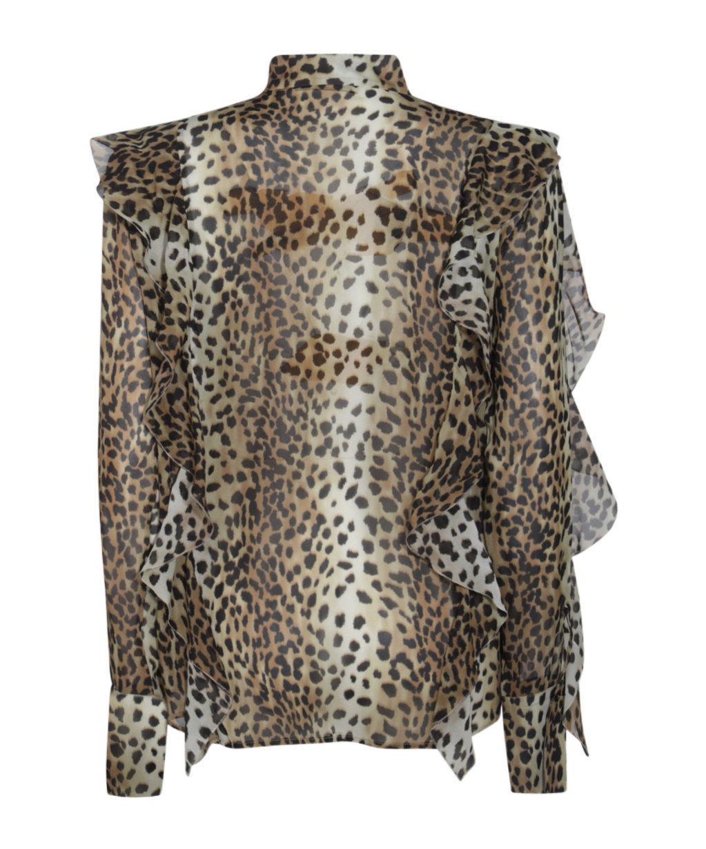 Blumarine Silk Chiffon Leopard Shirt In Animal Print