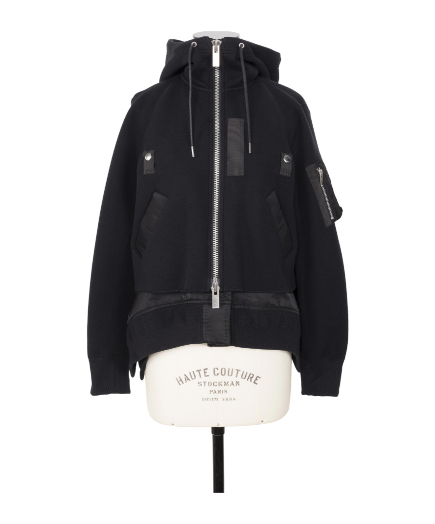 Sacai Sponge Sweat X Nylon Twill Hoodie In Black