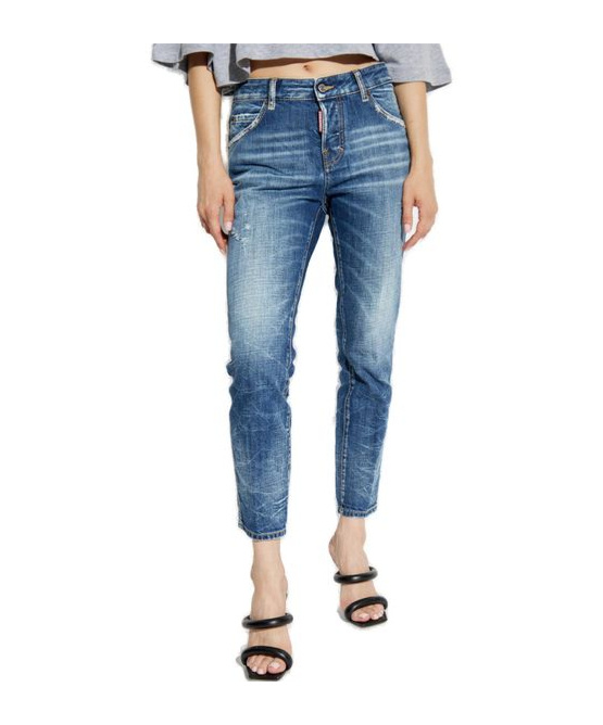 Shop Dsquared2 Distressed Cropped Jeans In Blue