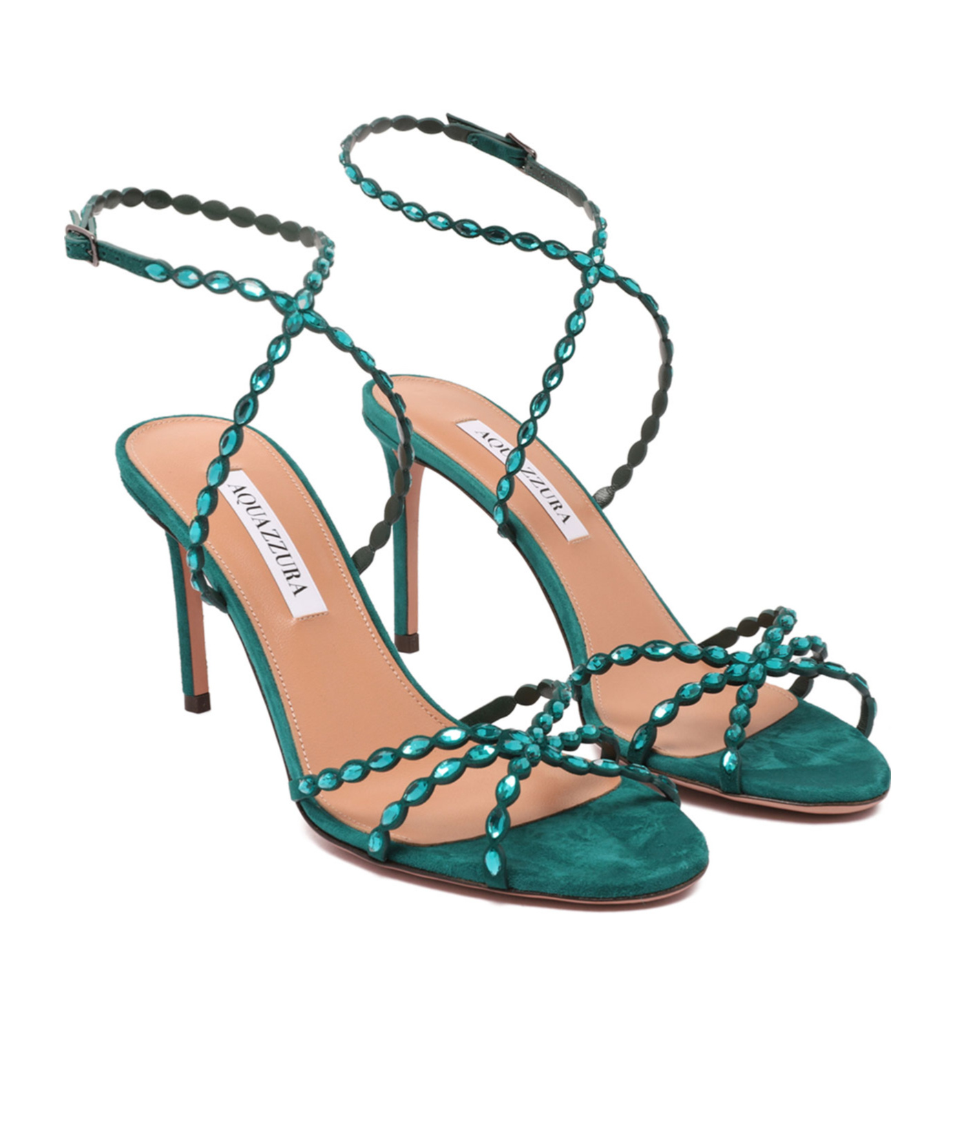 Aquazzura 90mm Love Struck Embellished Stiletto Sandals In Green