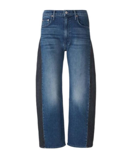 Mother Lil Half Pipe Denim Pants With Black Band In Blue