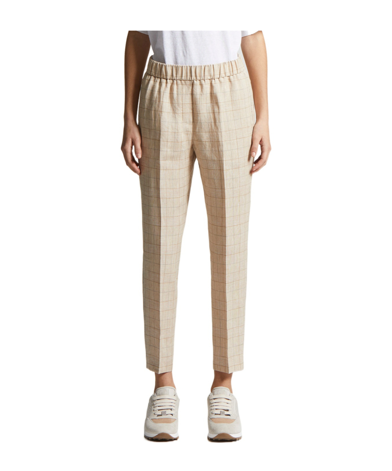 Peserico Prince Of Wales Linen Trousers In Yellow