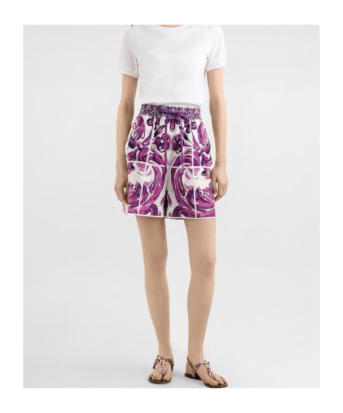 Dolce & Gabbana Women Cotton Shorts With Maiolica Print In Pink