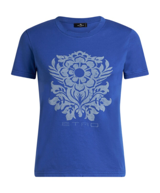 Etro T-shirt Aus Jersey Mit Blumen-print In Blue