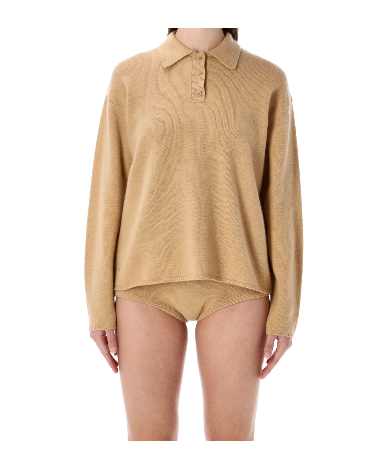 The Frankie Shop Bresica Knit Polo Sweater In Brown