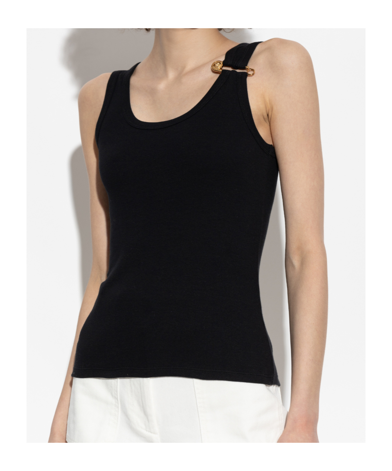 Versace Safety Pin Ribbed Tank Top In Burgundy