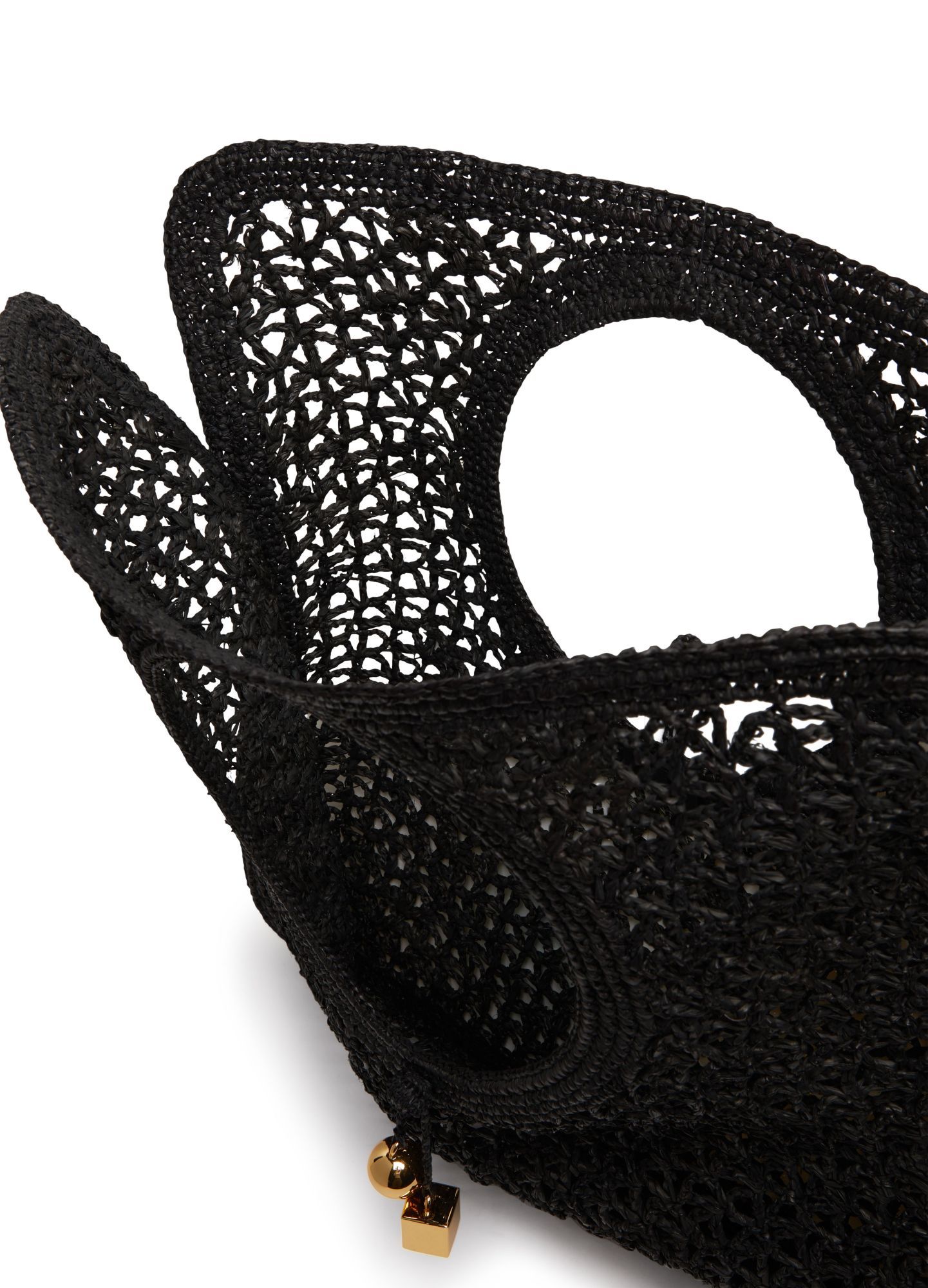 Jacquemus Carre Spiaggia Embellished Braided Raffia Tote In Black