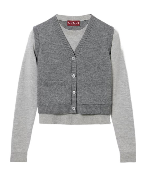 Gucci Wool Silk Top With Vest Overlay In Gray