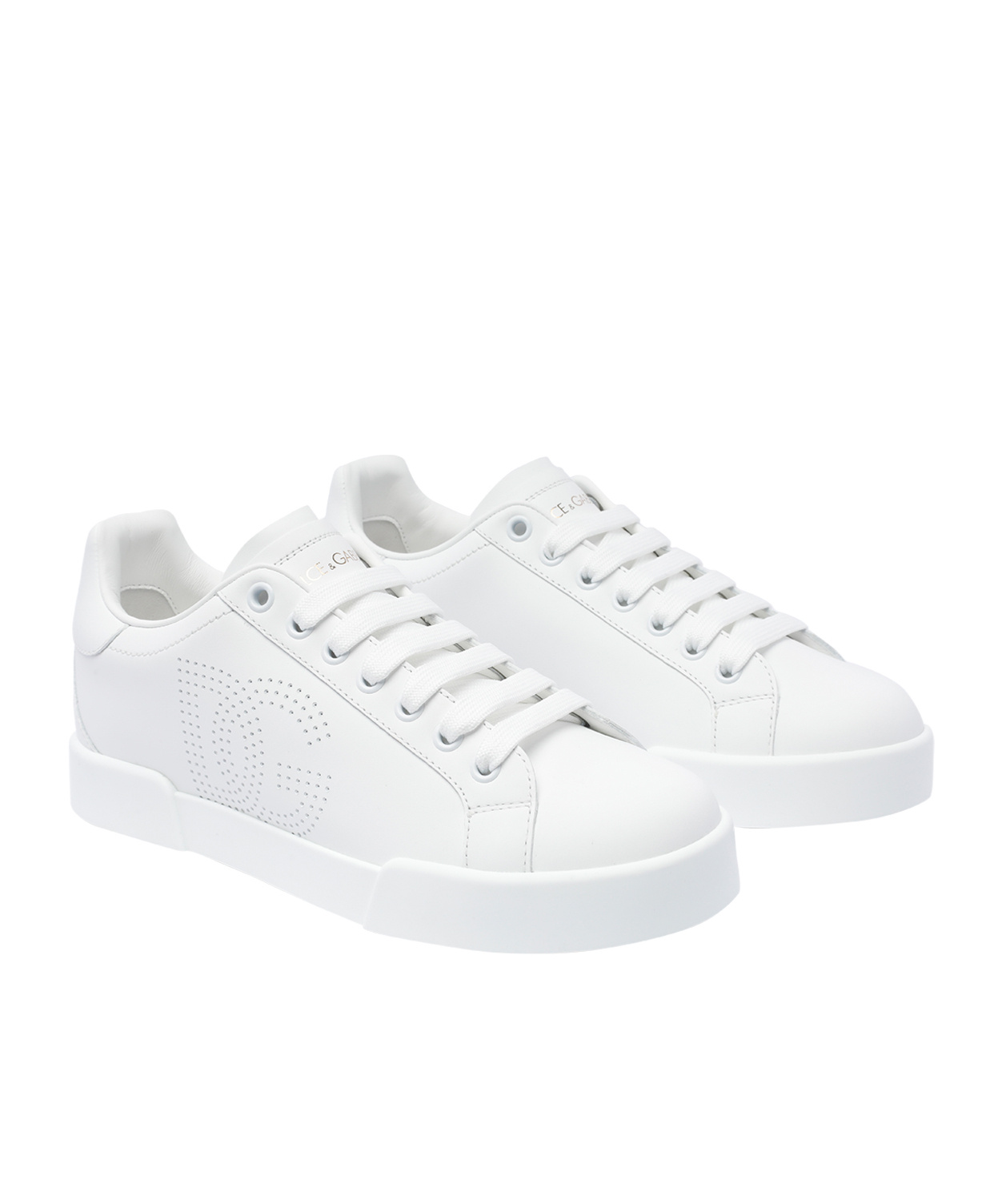 Dolce & Gabbana Women Portofino Low-top Leather Sneakers With Lateral Monogram In White