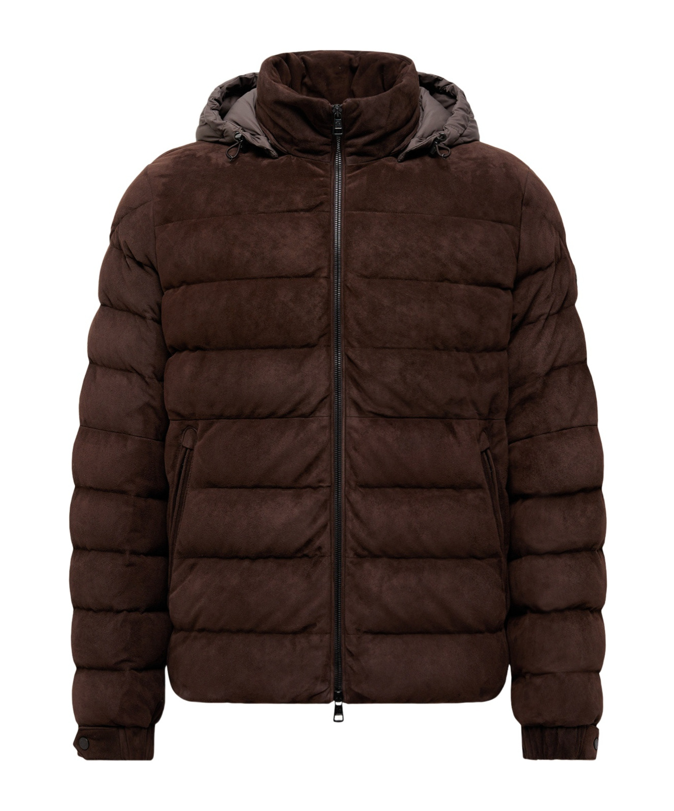 Moncler Arneb Hooded Suede Short Down Jacket In Brown