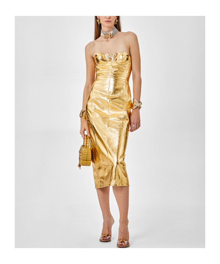 Blumarine Strapless Leather Midi Dress In Nude