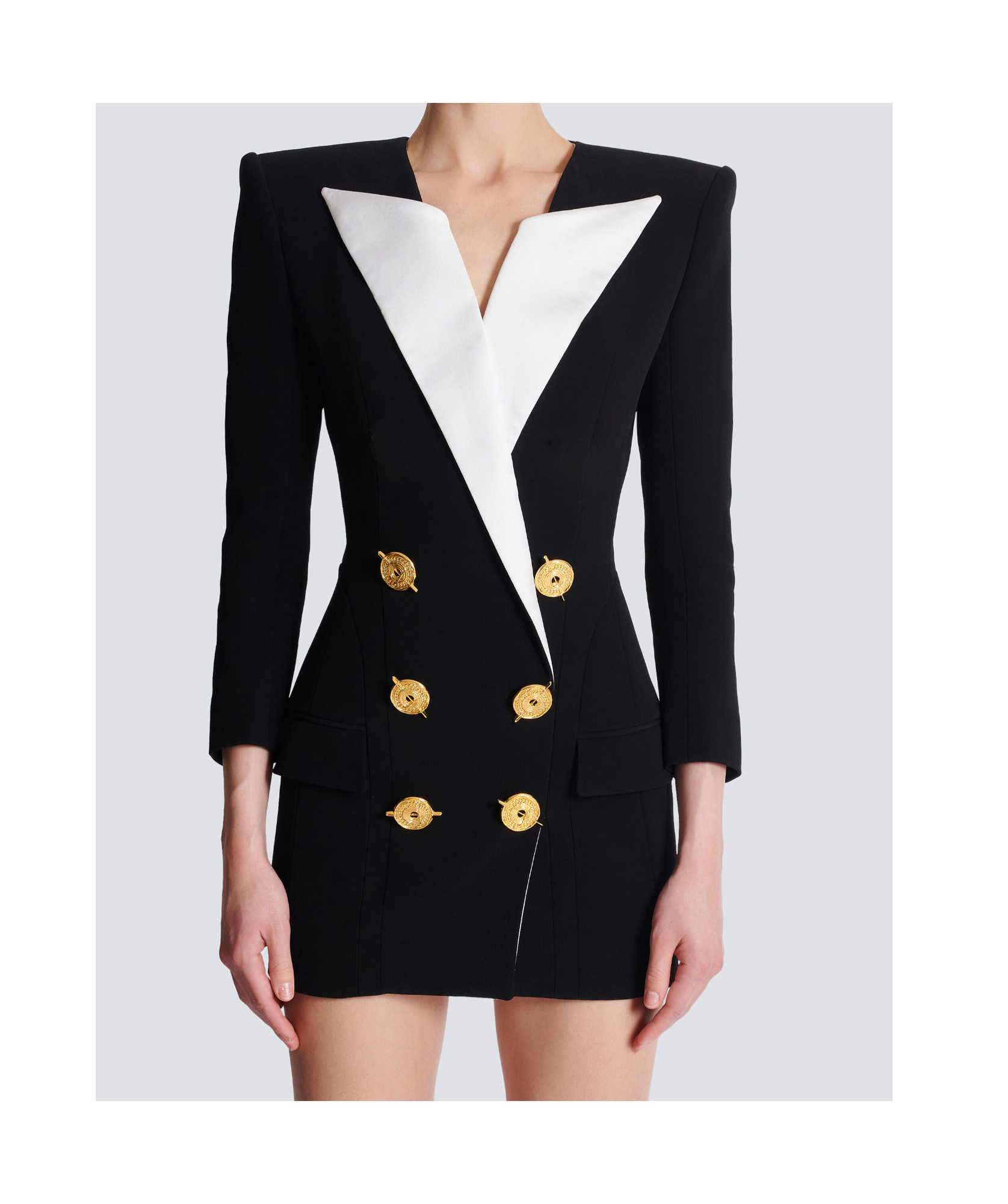 Balmain Two-tone Crepe Mini Blazer Dress In Black