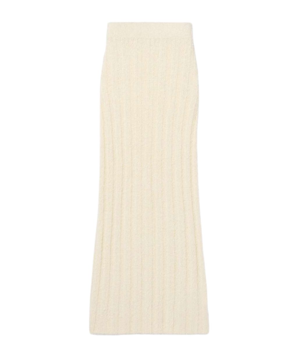 Khaite Claire Ribbed Brushed Silk And Cashmere-blend Midi Skirt In White
