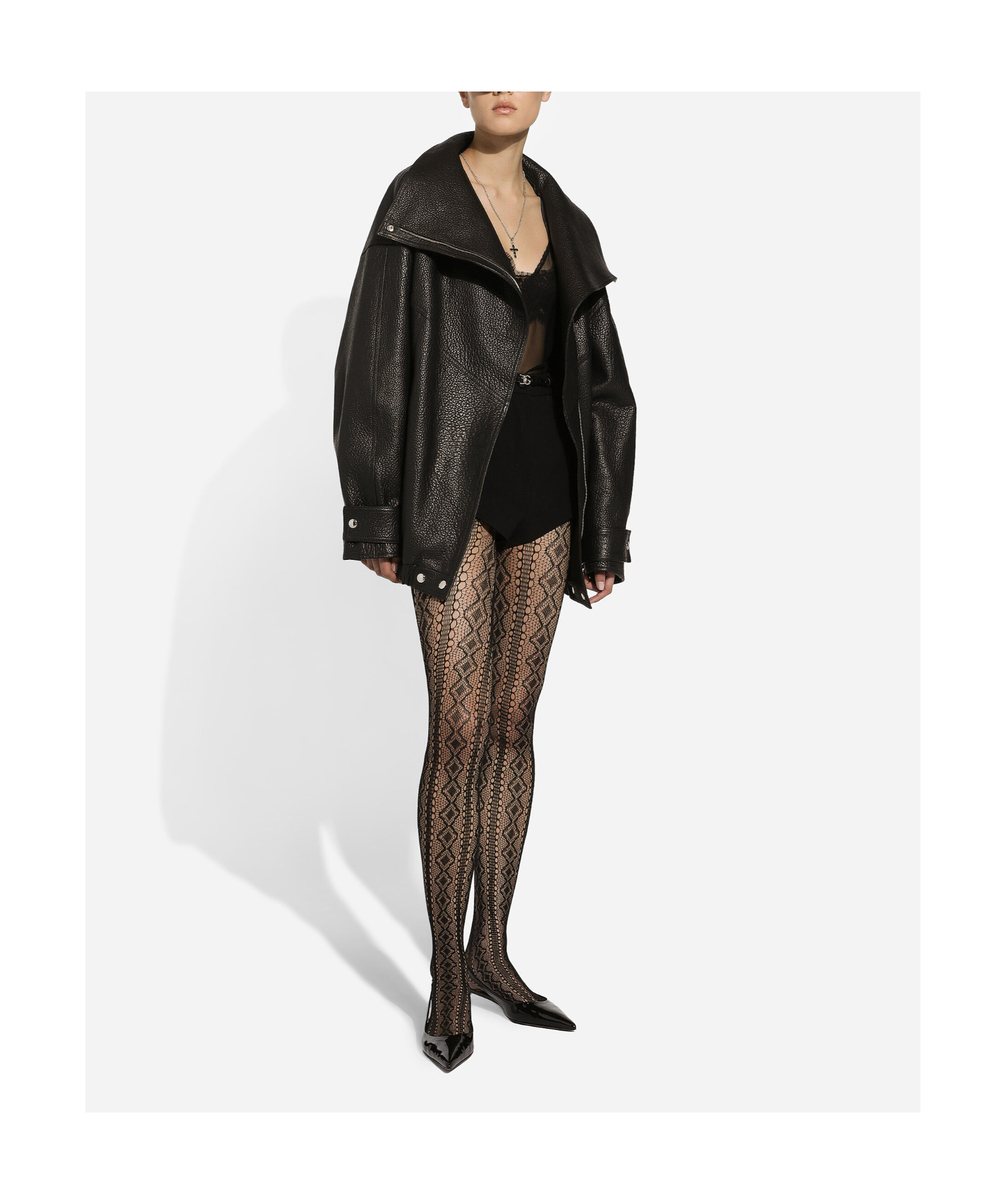 Dolce & Gabbana Oversized Zip-up Leather Biker Jacket In Black