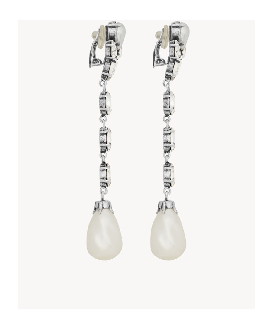 Saint Laurent Beaded Pendant Earrings In White