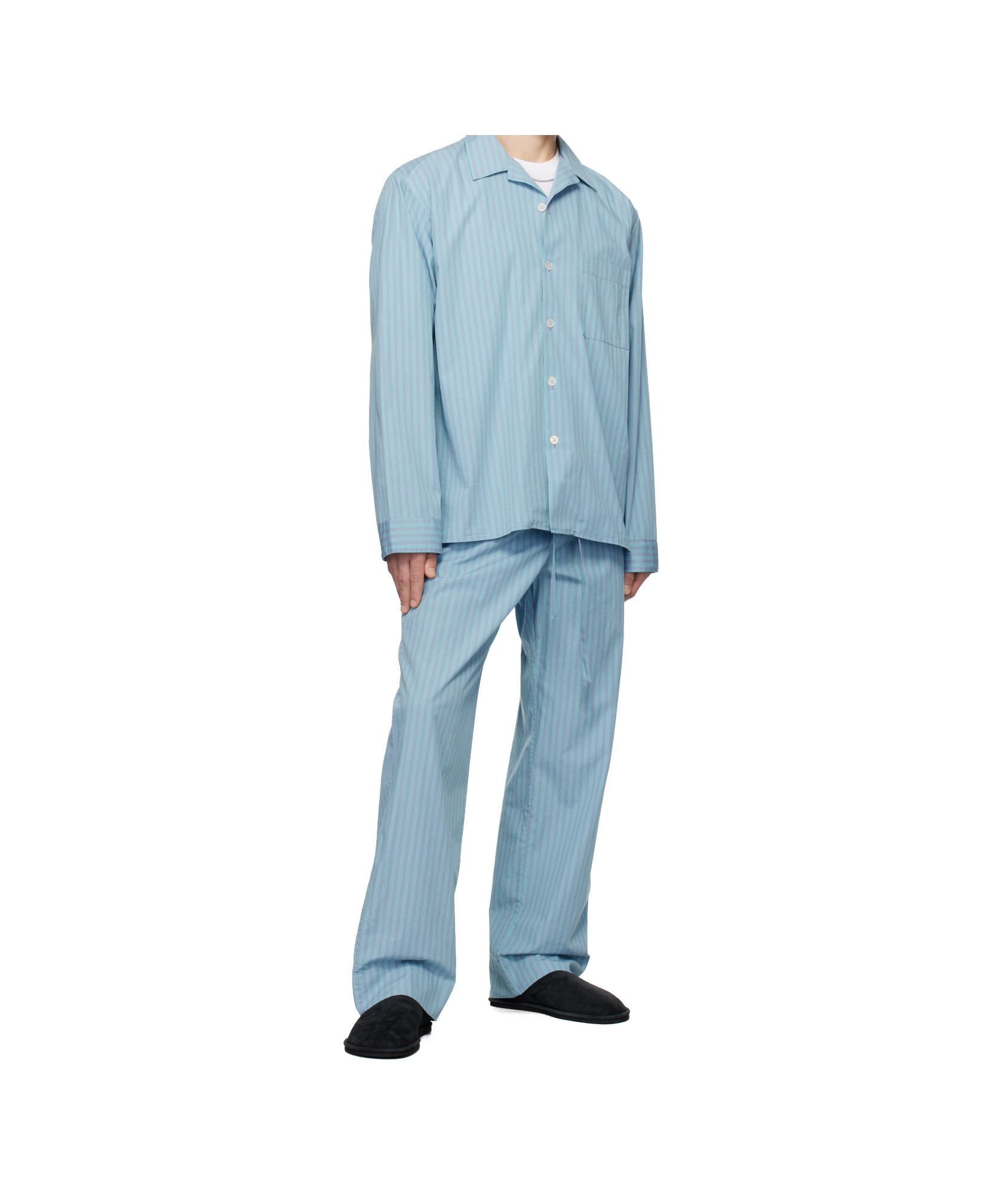 Tekla X Auralee Striped Pajama Pants In Blue
