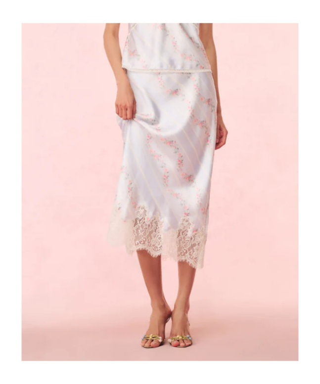 LOVESHACKFANCY FORAL-PRINT SATIN MIDI SKIRT