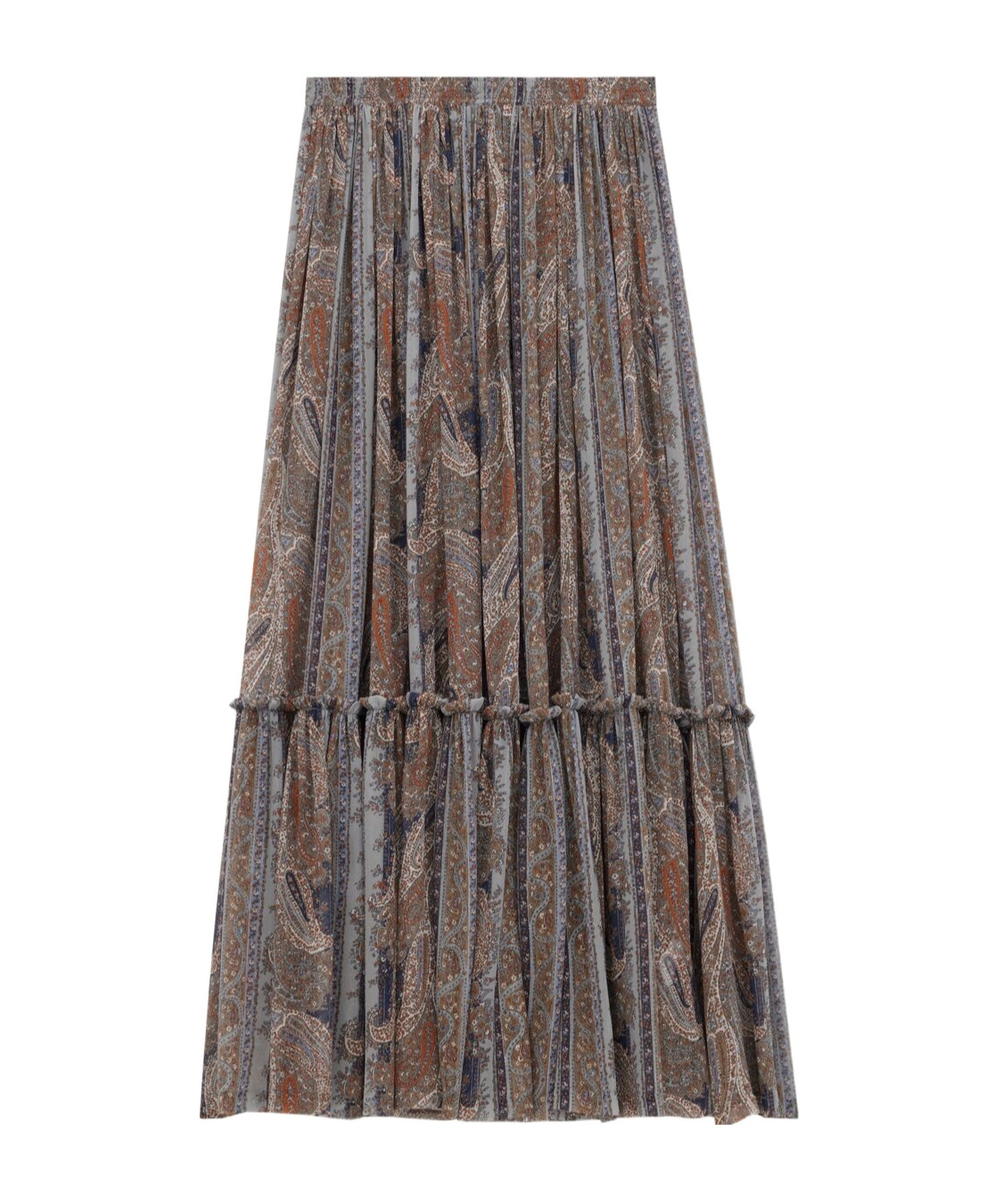 Saint Laurent Lightweight Tiered Paisley Skirt In Gray