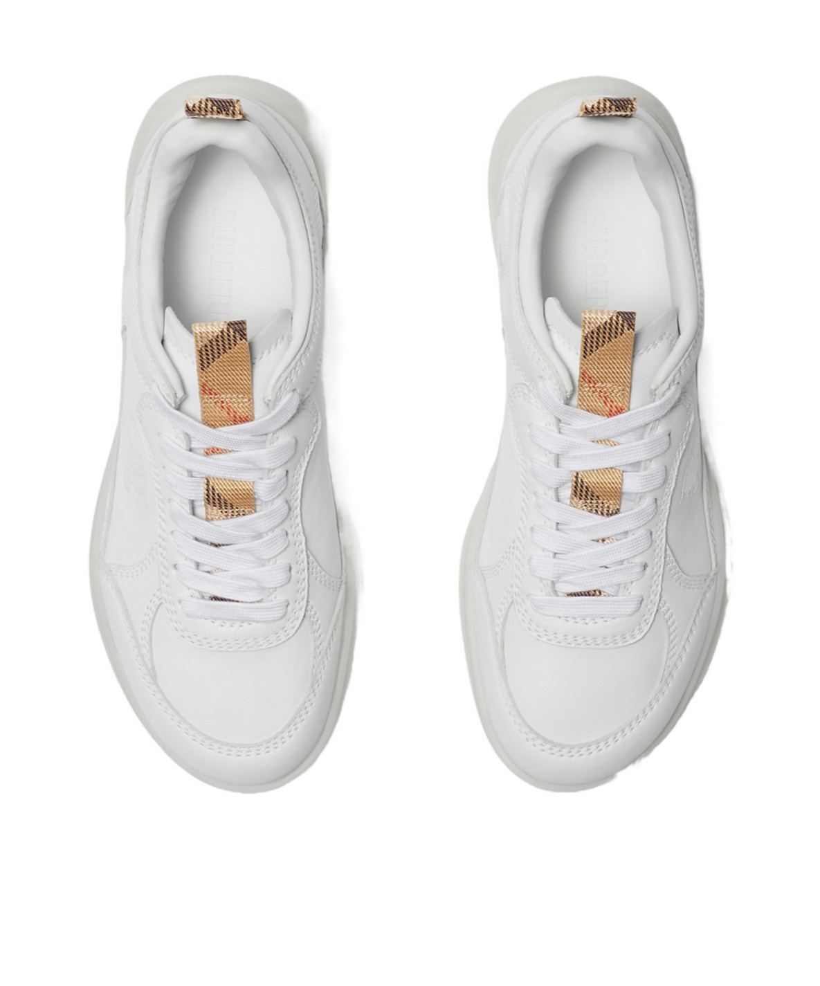 Burberry Blade Check Leather Trainer Sneakers In Optic White