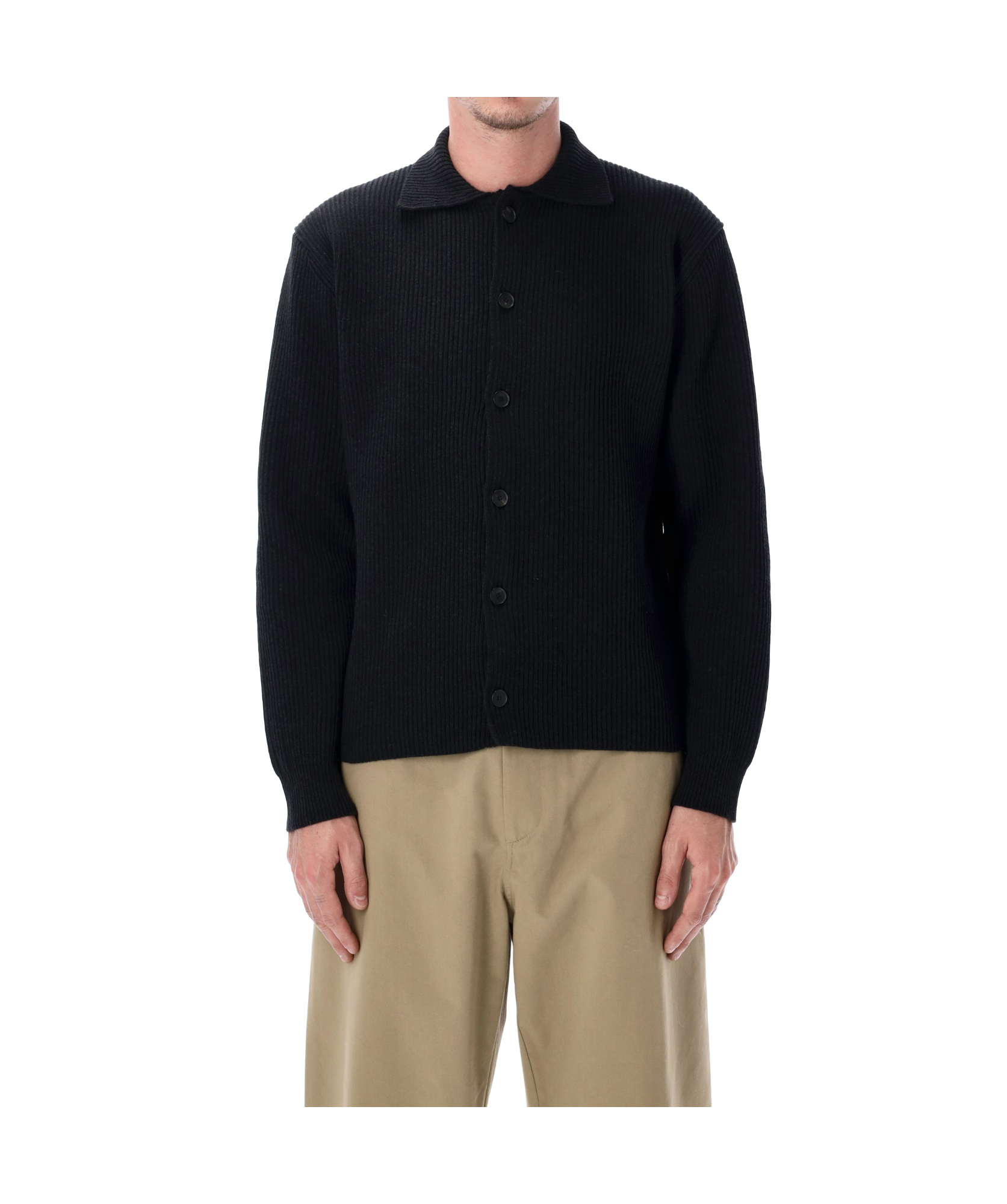 Auralee Luxurious Wool Long Sleeve Cardigan In Black