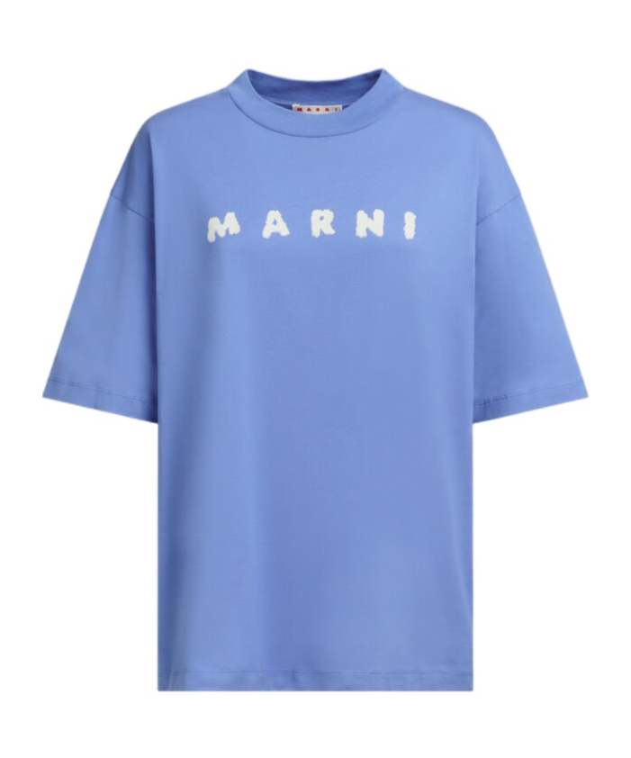 Marni Crew Neck Cotton T-shirt In Blue