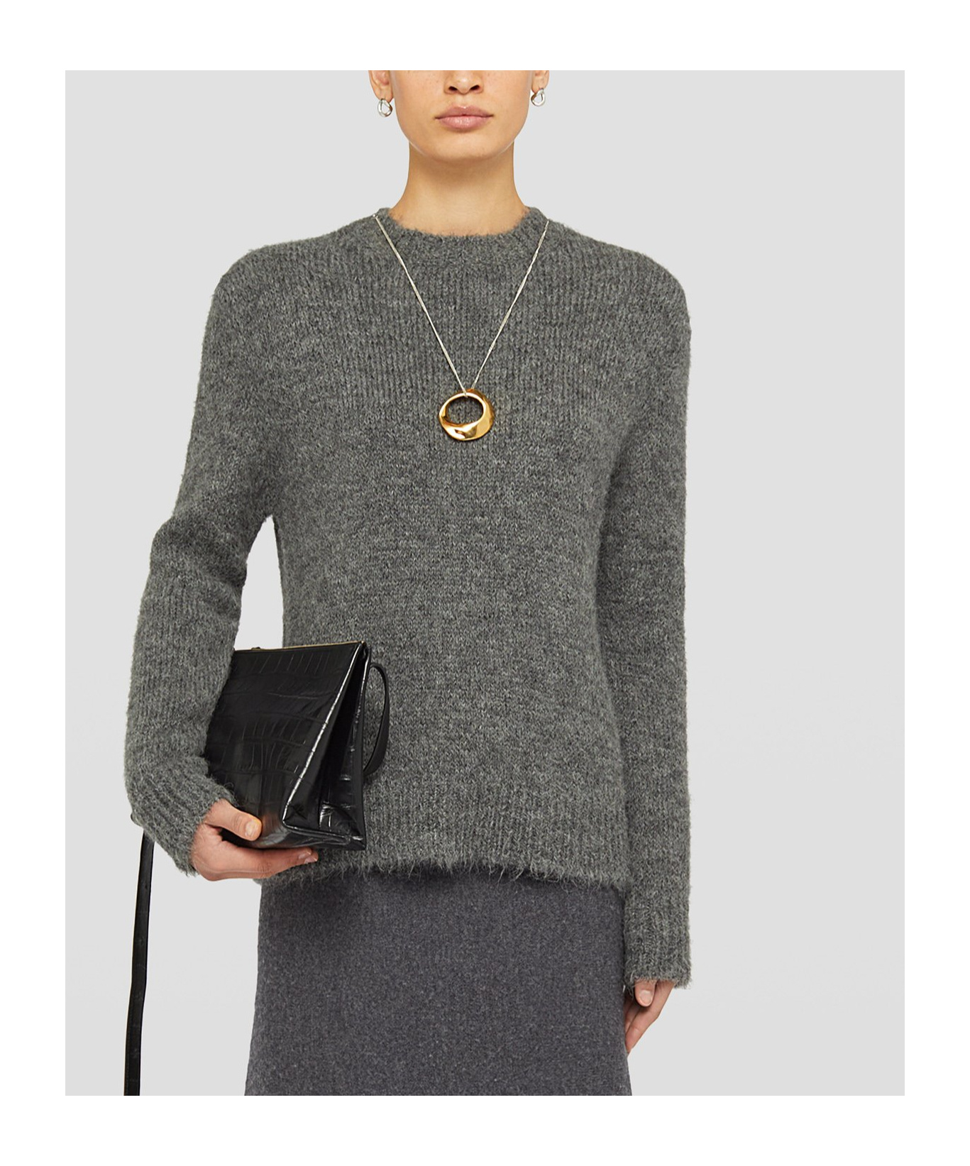 Jil Sander Oversized Grey Sweater With Ribbed Trim In Wool Woman In Black