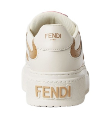 Fendi Low Top Platform Shoes In White Leather With Charm In Neutral