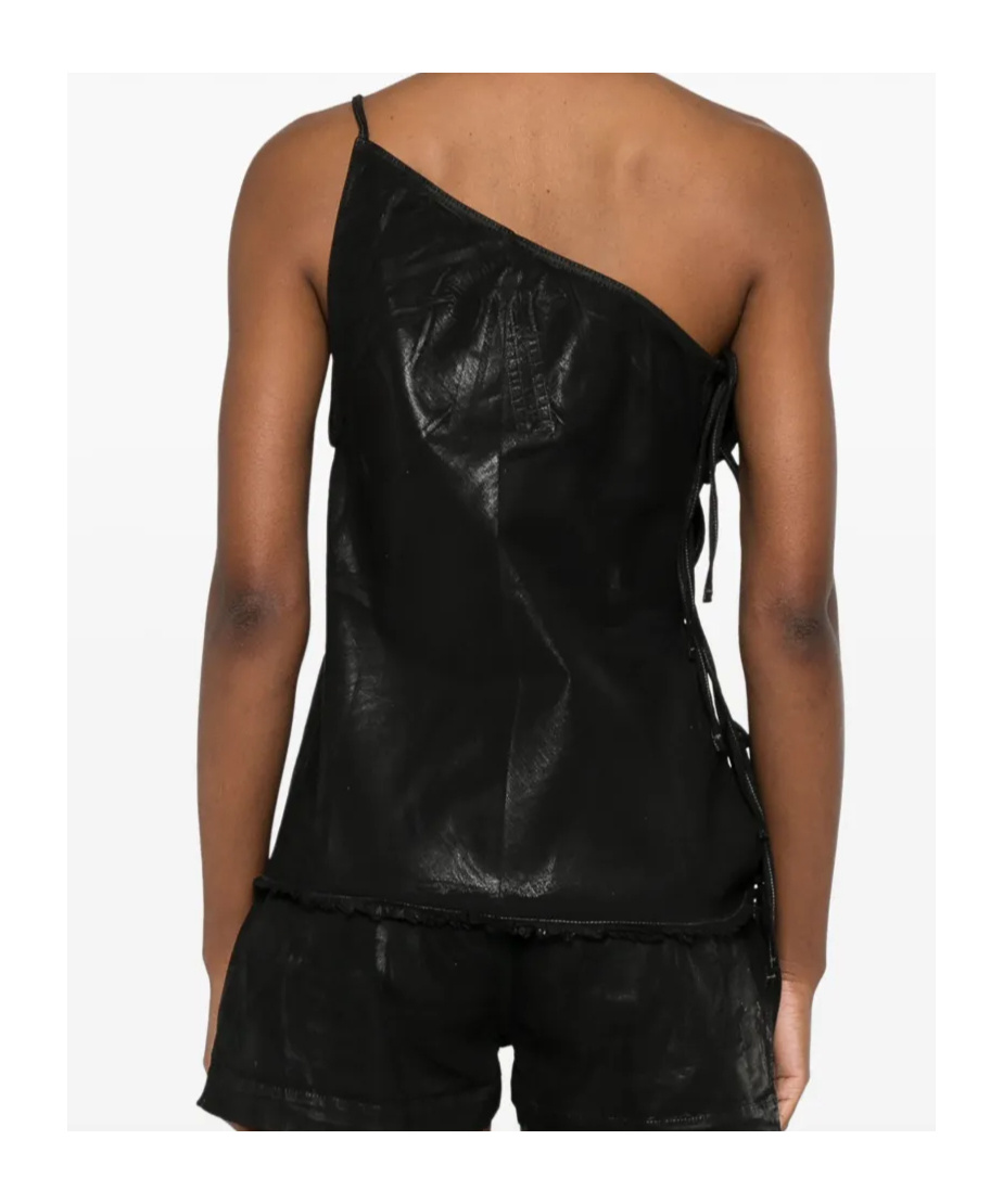 Rick Owens Drkshdw Denim Top With Asymmetrical Neckline And Side Ties In Black