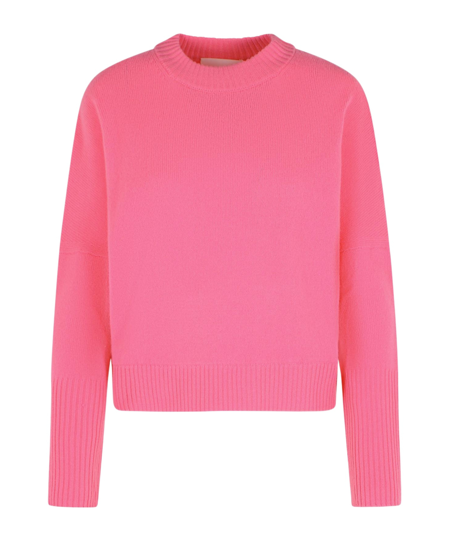 Closed Ribbed Crew Neck Sweater In Pink