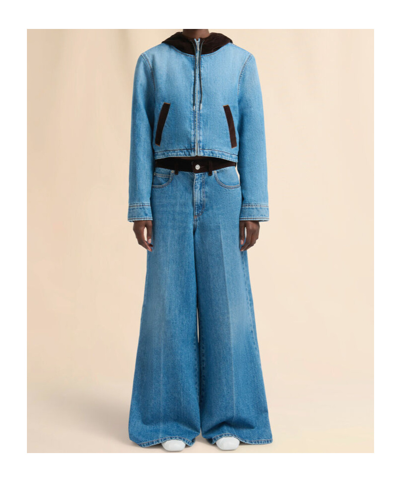 Marni Blue Denim Trousers With Velvet Waistband In Blue