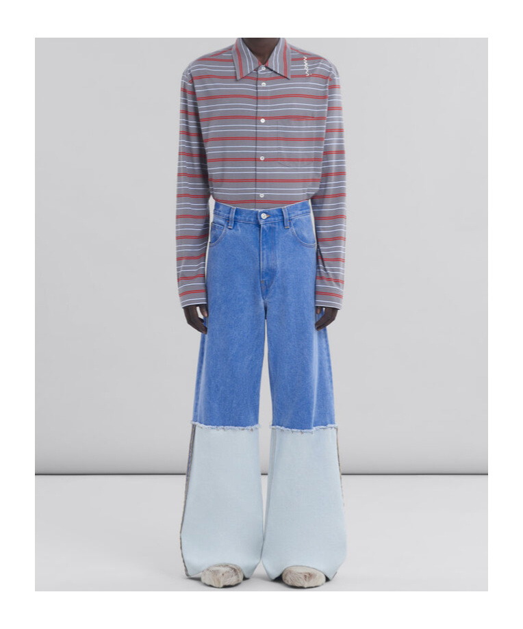 Marni Wide Leg Blue Jeans With High Turn-up In Blue