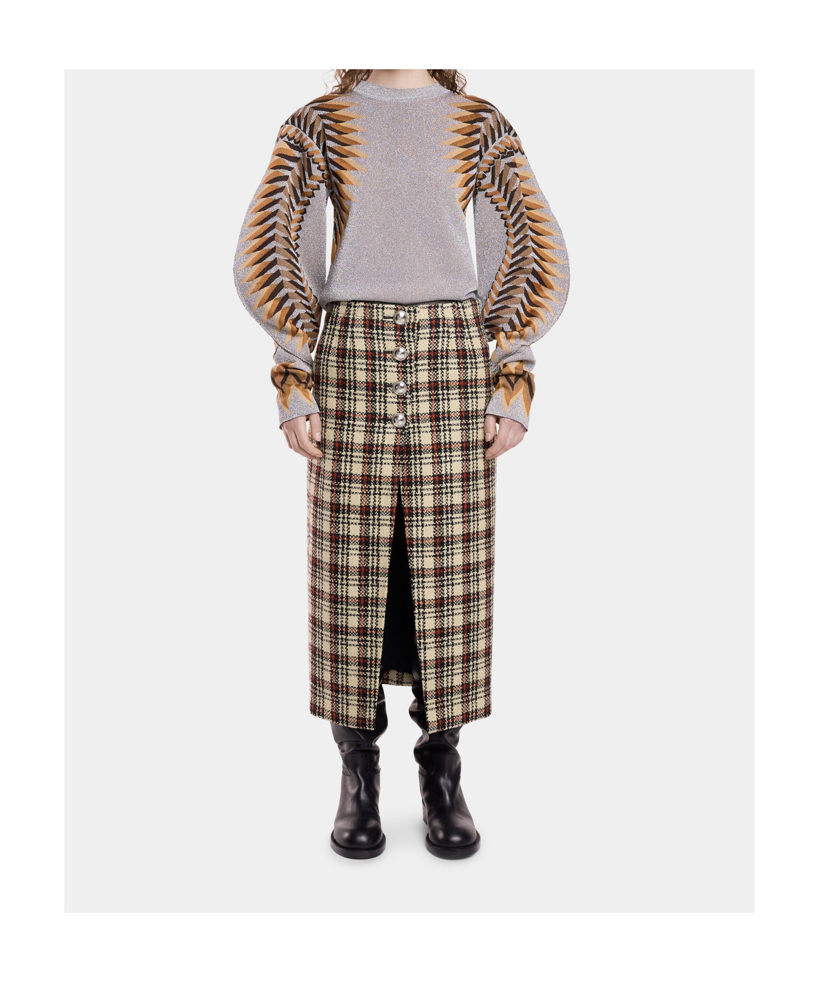 Rabanne Silver Lurex Jacquard Pullover In Gray