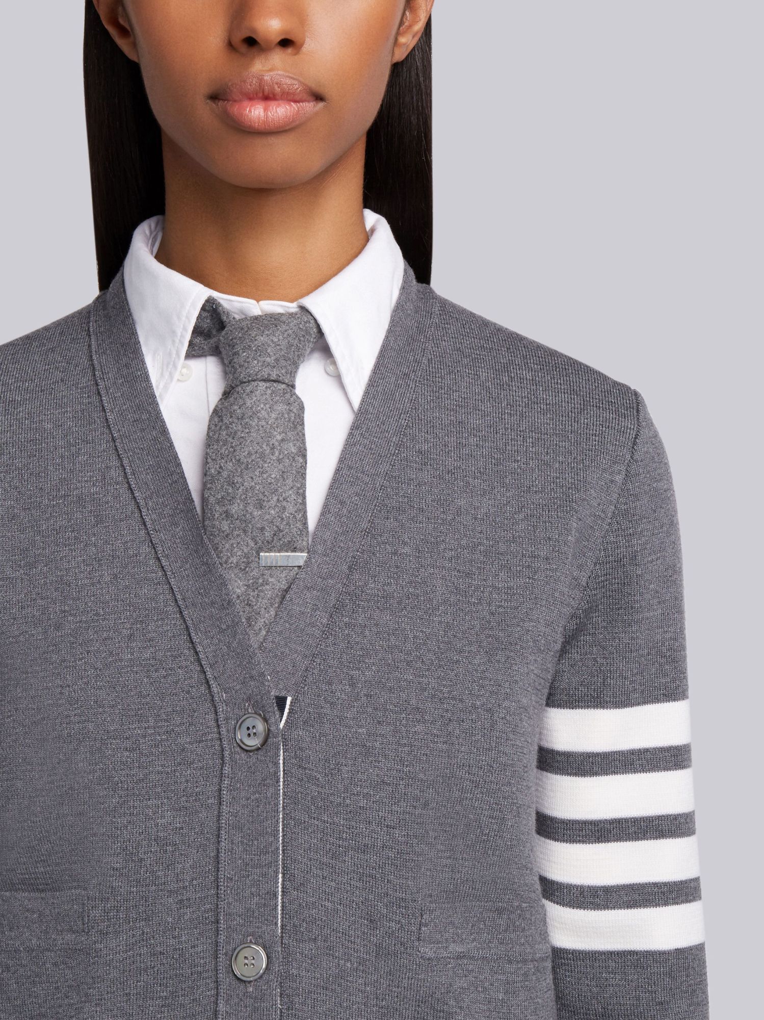 Thom Browne 4-bar Merino Wool Cardigan In Gray