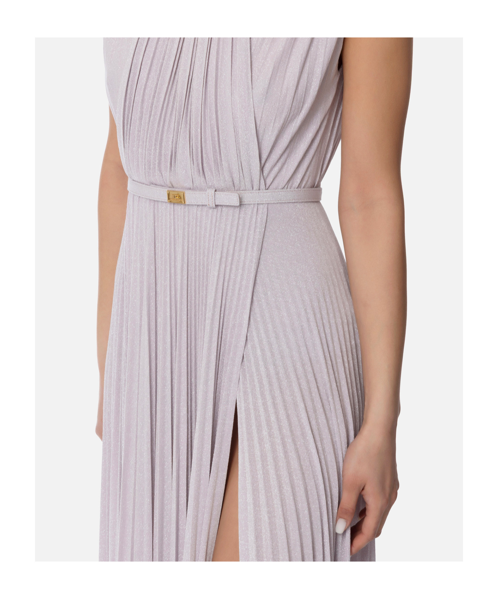 Elisabetta Franchi Red Carpet Dress Made Of Lurex Jersey Fabric With Belt In Gray