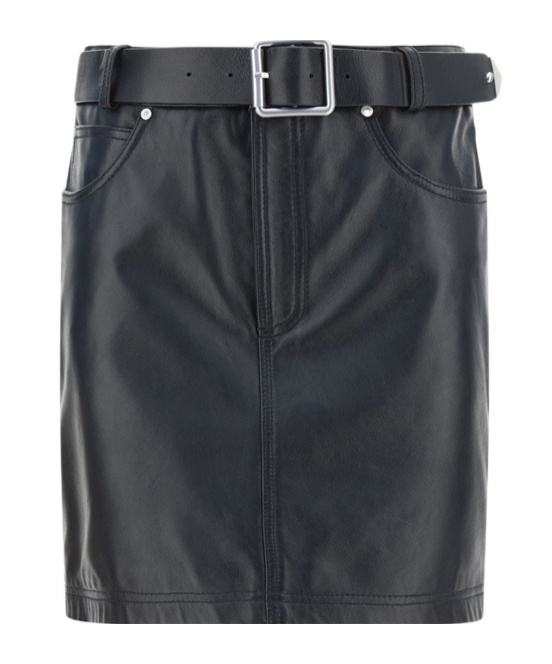 Shop Pinko Grenada Leather Mini Skirt In Black