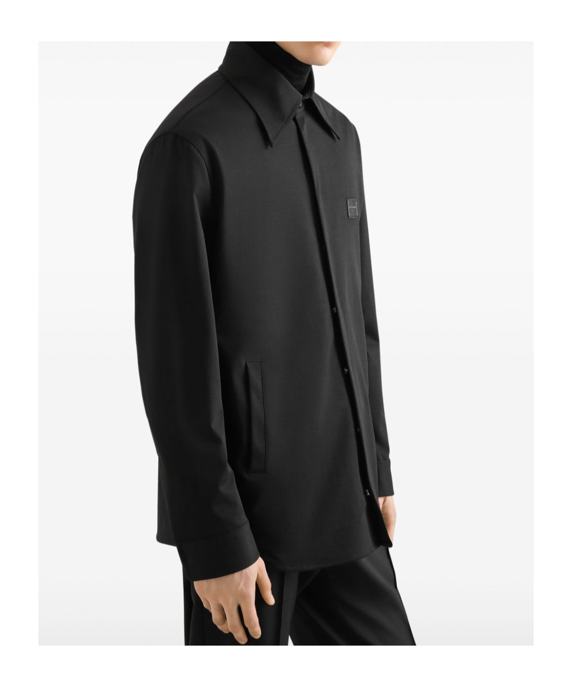 Dolce & Gabbana Men Technical Fabric Shirt With Plaque In Black
