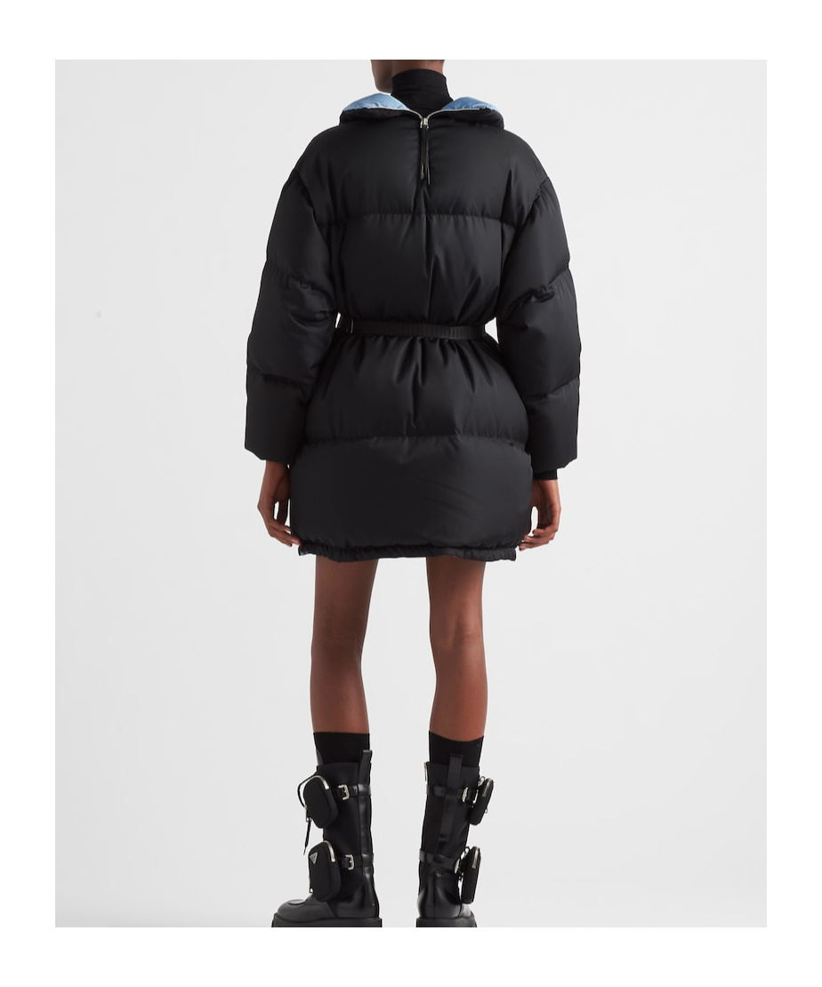 Prada Re-nylon High-neck Puffer Coat In Black