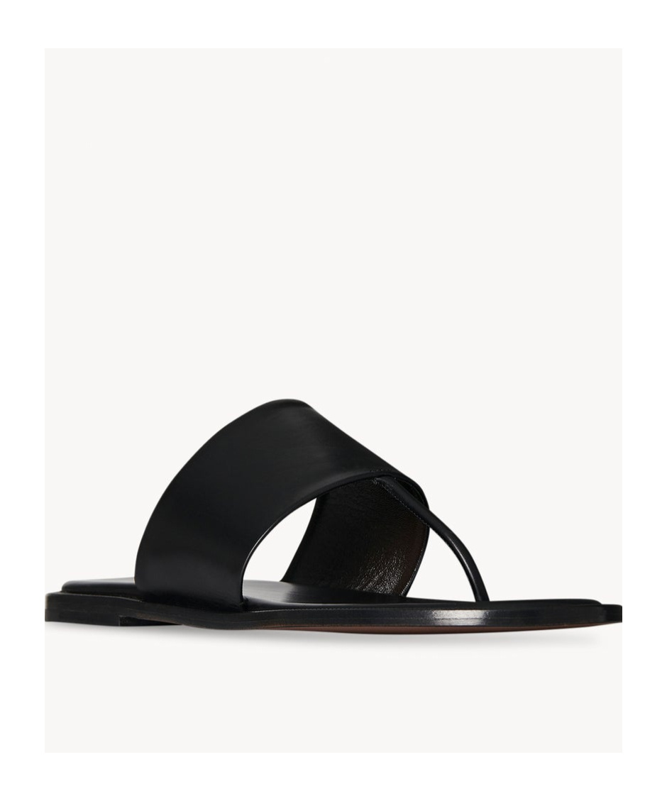 The Row Signum Leather Flat Sandals In Black