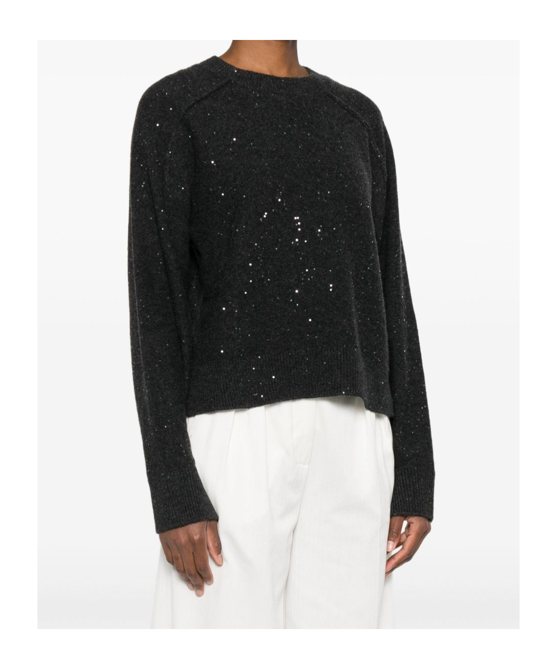 Antonelli Relaxed Fit Gray Sweater With Sparkling Sequins In Black