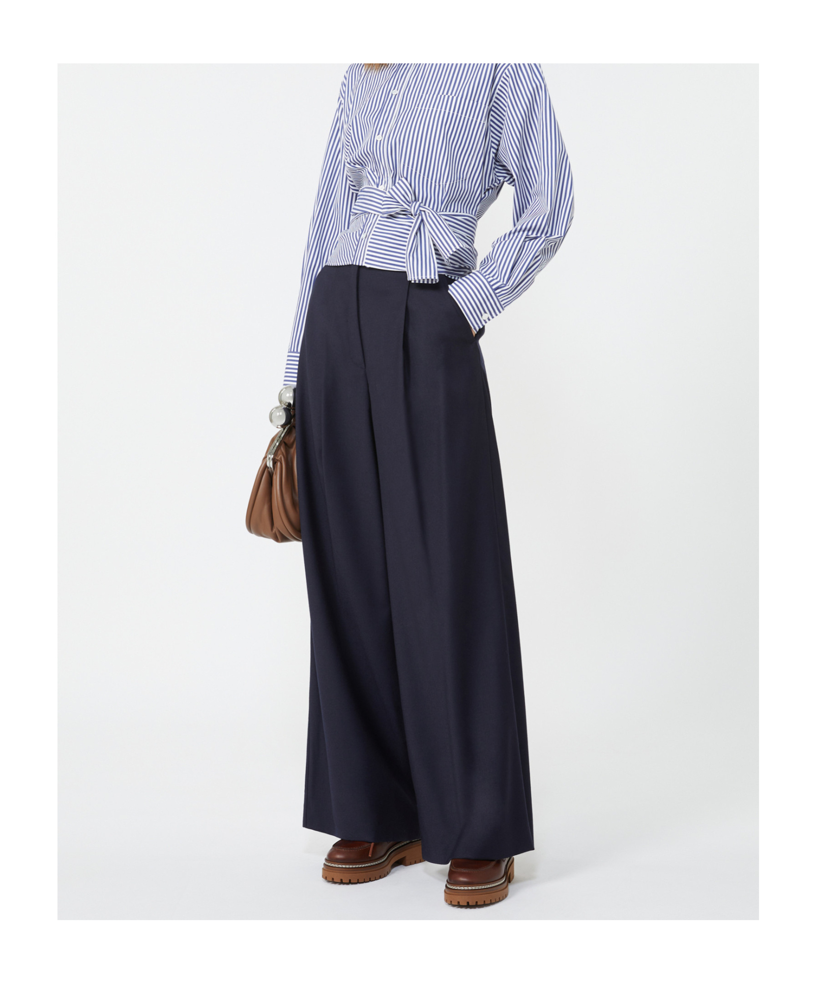 Weekend Max Mara Wool Flannel Wide-leg Pants In Blue
