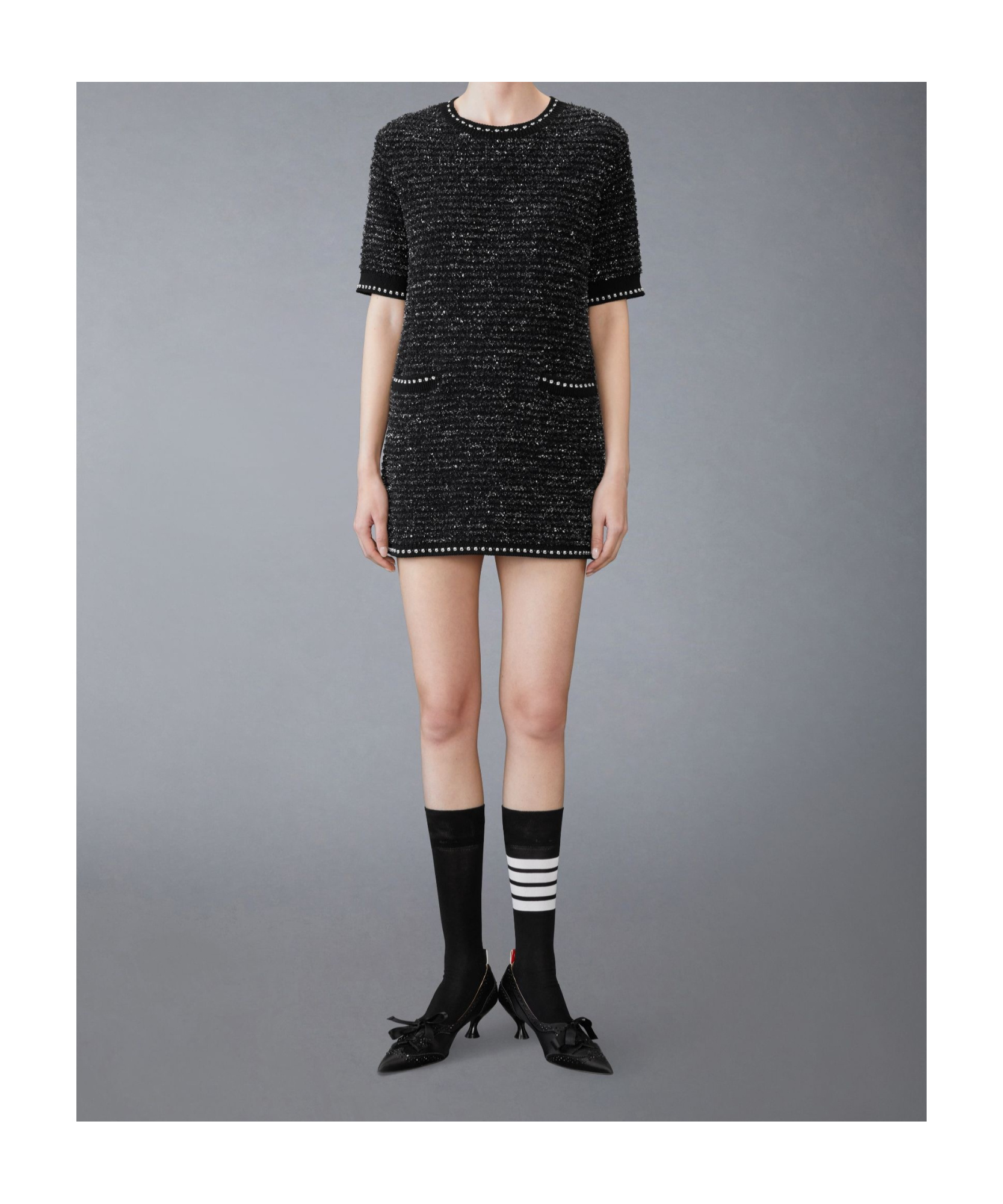 Thom Browne Eyelash Tweed Jacquard Mini Dress In Black