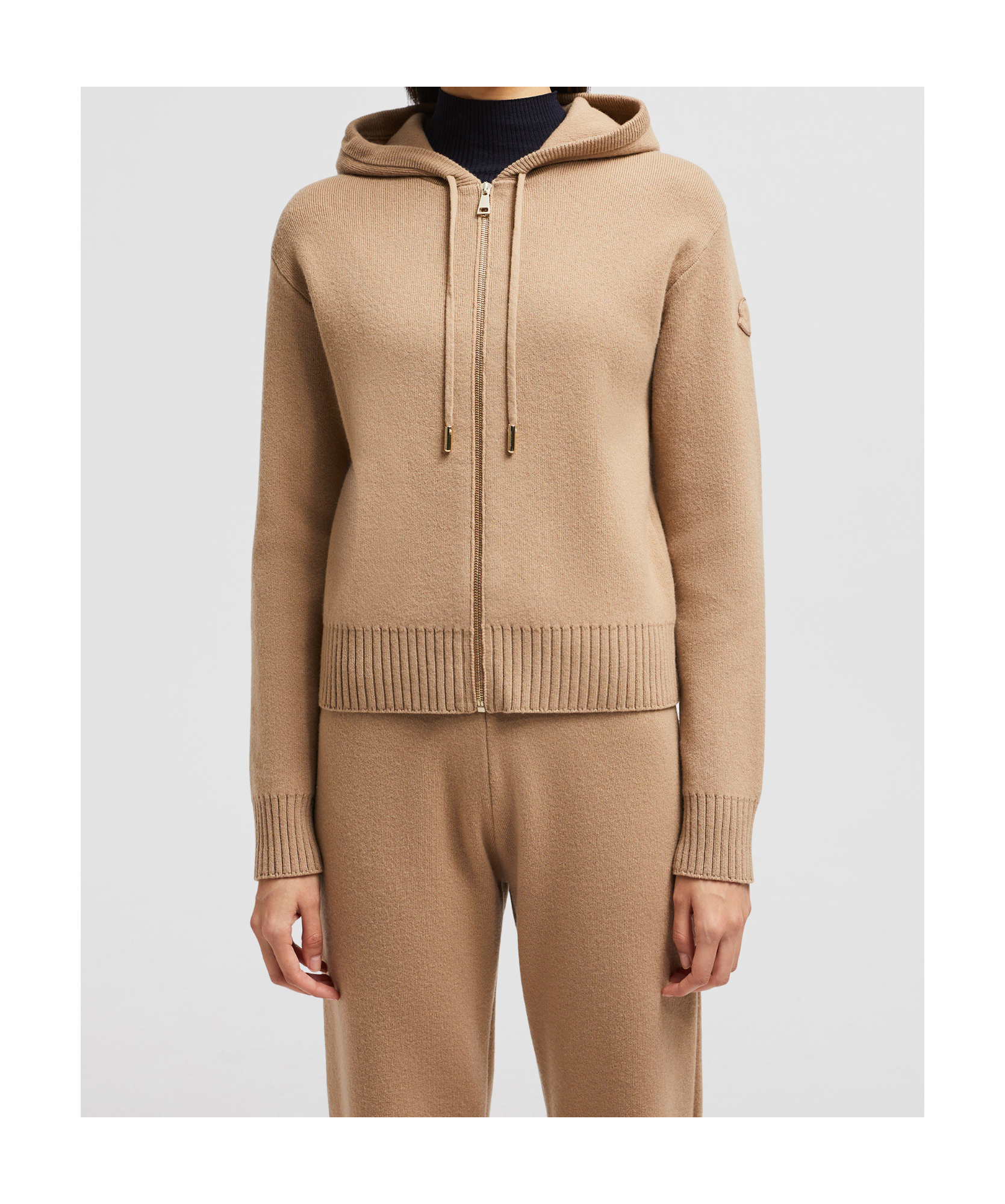 Moncler Cardigan Zippé En Laine Et Cachemire In Nude