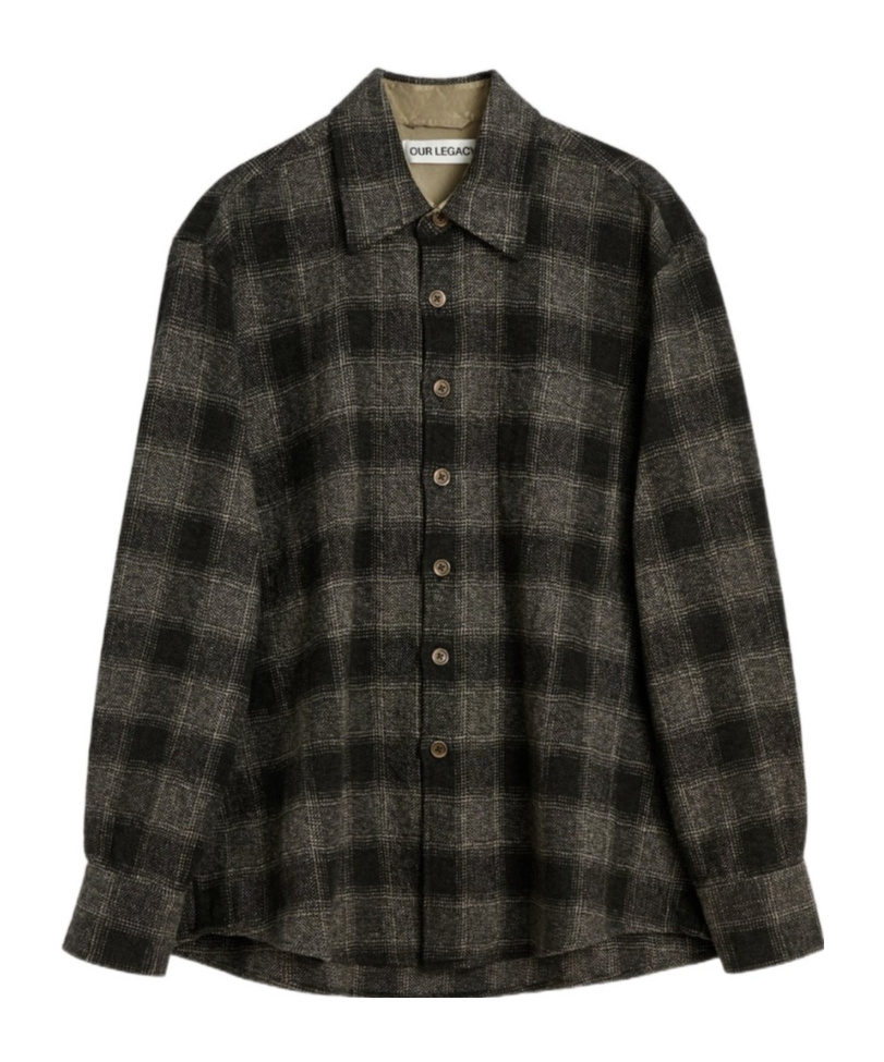 Our Legacy Long Sleeve Checked Shirt With Chest Pocket In Gray