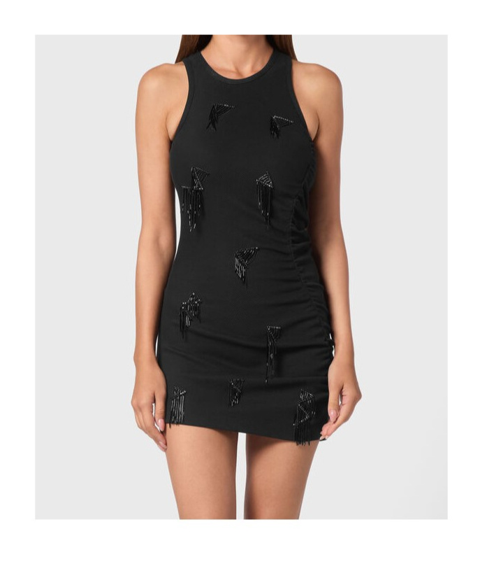 PHILIPP PLEIN FRINGE-DETAIL RIBBED MINI DRESS 