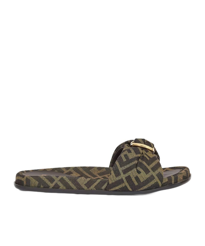 Fendi Brown Ff Jacquard Slides In Black