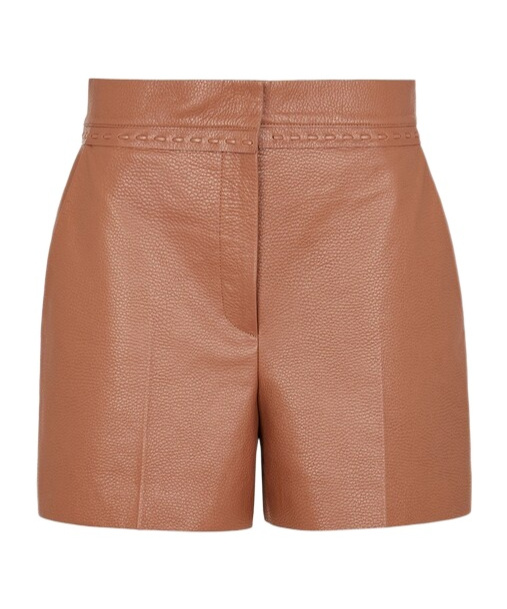Fendi Selleria-stitching Leather Shorts In Brown