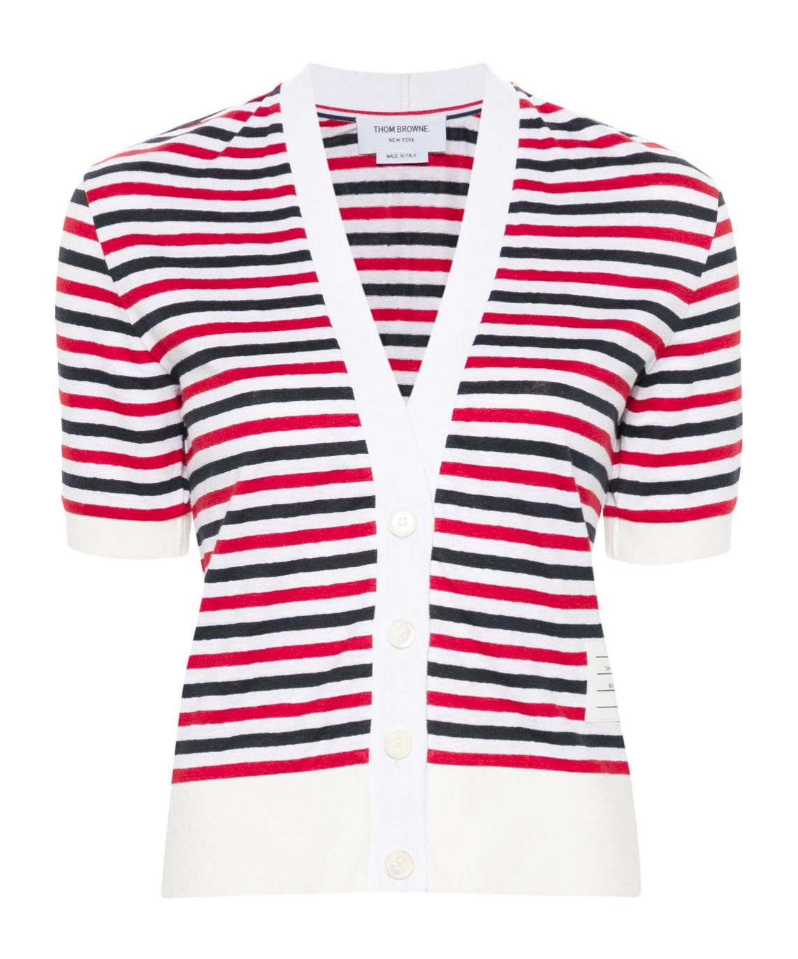 Thom Browne Linen Striped Cardigan Short Sleeves In White
