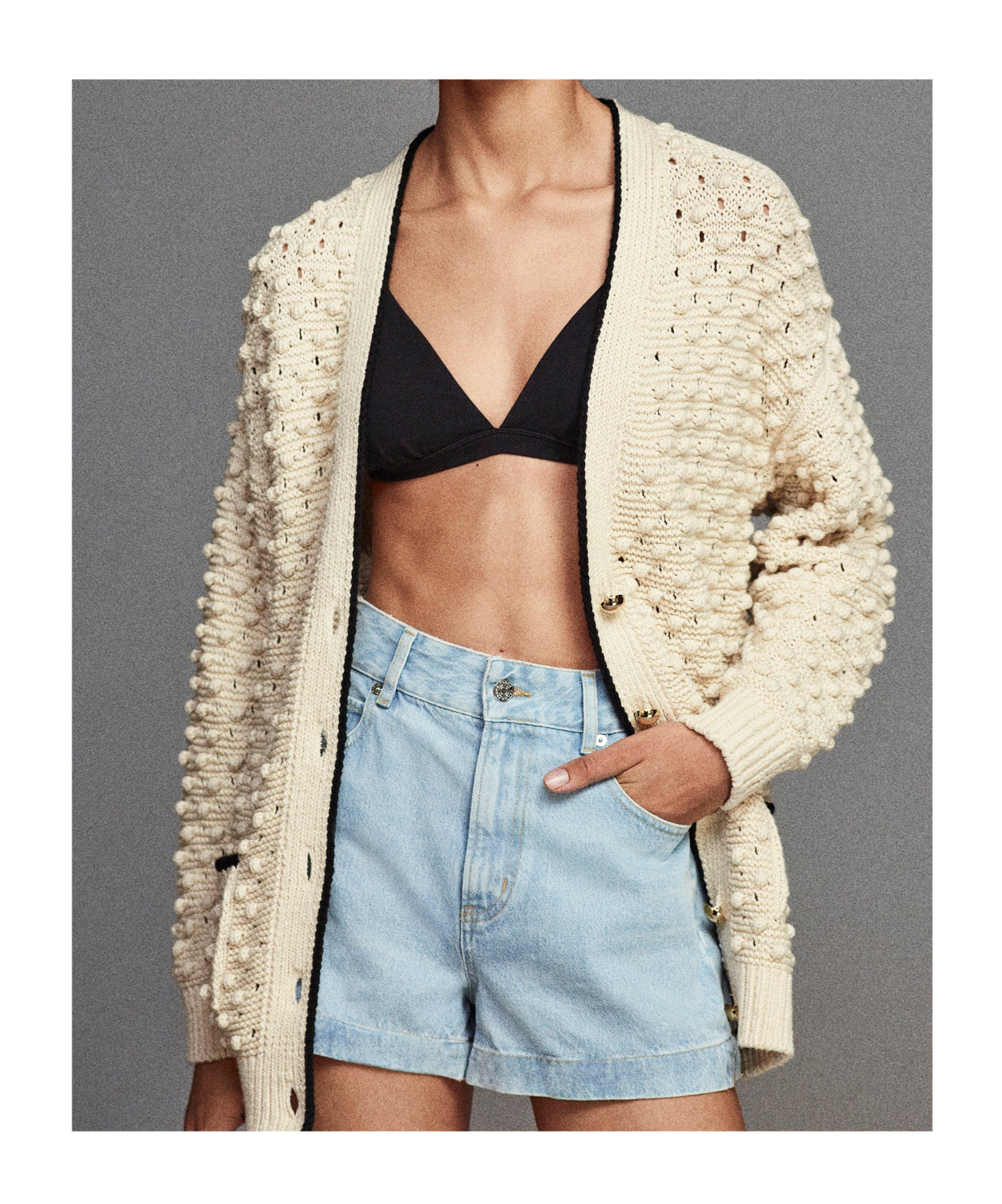 Frame Cotton Cardigan In Neutral
