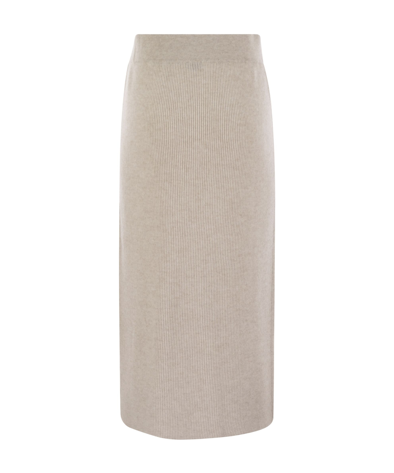 Brunello Cucinelli Luxurious Cashmere-silk Ribbed Midi Skirt In Nude