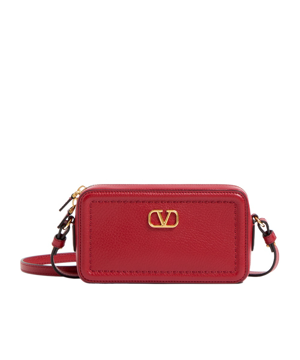 Valentino Garavani Alltime Leather Shoulder Bag With Vlogo Signature Detail In Red